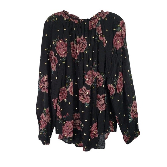 Torrid Plus Size 1X Floral Gold Dot Black Blouse Top Romantic Button Front - Picture 3 of 8
